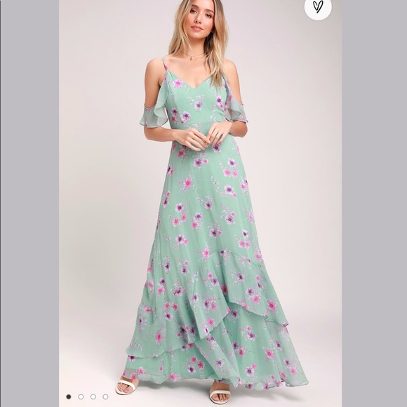 Lulus Dresses & Skirts - Mint Green Floral Print Maxi Dress